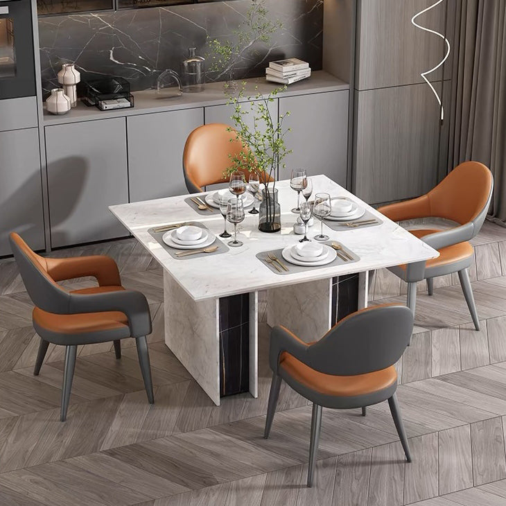 Contemporary Scandinavian Square Cushion Microfiber Leather Iron Backrest Armrest Or Dining Room