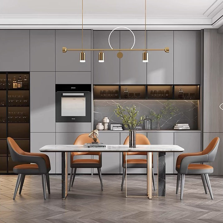 Contemporary Scandinavian Square Cushion Microfiber Leather Iron Backrest Armrest Or Dining Room