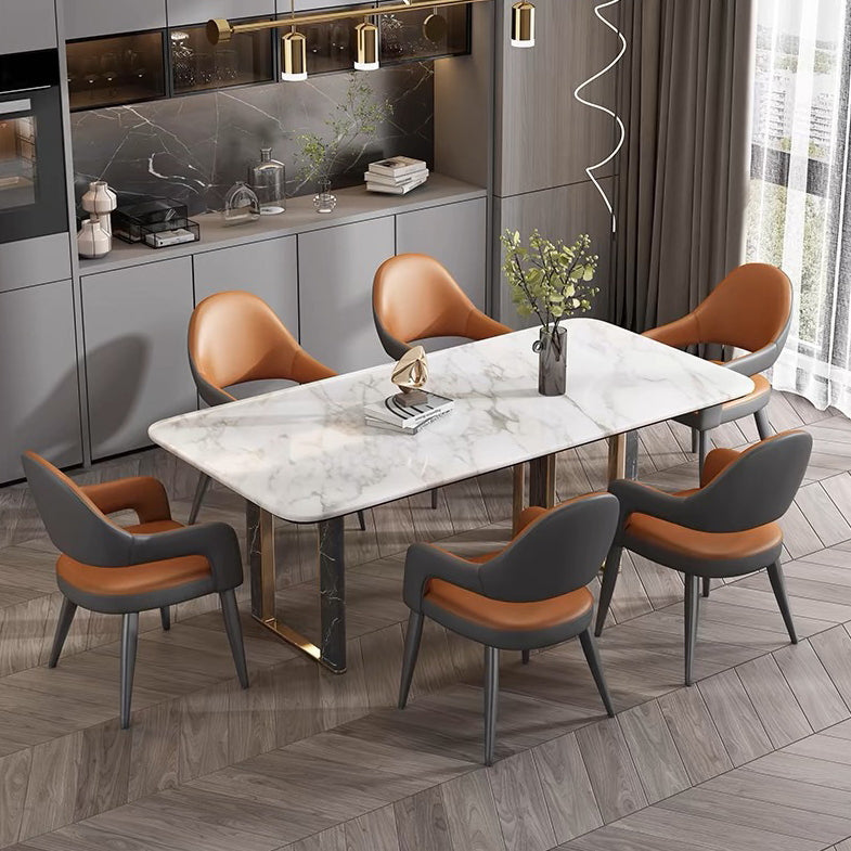 Contemporary Scandinavian Square Cushion Microfiber Leather Iron Backrest Armrest Or Dining Room