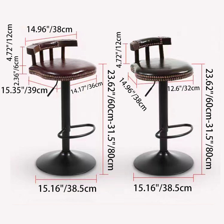 Modern Shabby Chic Oval Cushion Oiled Wax Leather Solid Wood Bar Stool Backrest For Dining Room