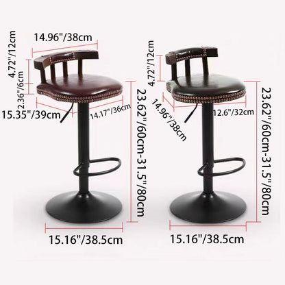 Modern Shabby Chic Oval Cushion Oiled Wax Leather Solid Wood Bar Stool Backrest For Dining Room