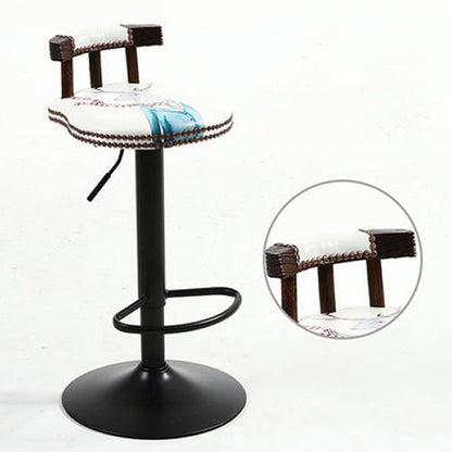 Modern Shabby Chic Oval Cushion Oiled Wax Leather Solid Wood Bar Stool Backrest For Dining Room