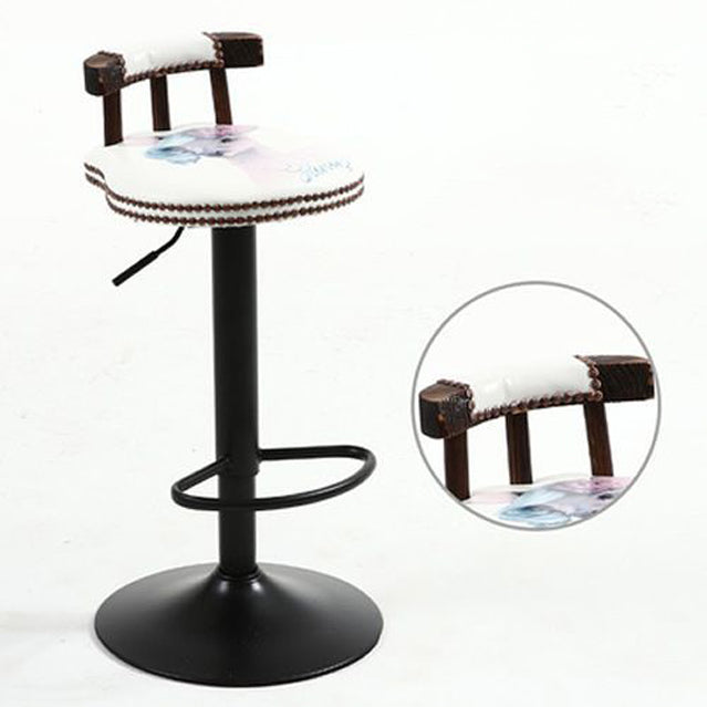 Modern Shabby Chic Oval Cushion Oiled Wax Leather Solid Wood Bar Stool Backrest For Dining Room