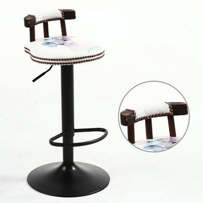Modern Shabby Chic Oval Cushion Oiled Wax Leather Solid Wood Bar Stool Backrest For Dining Room