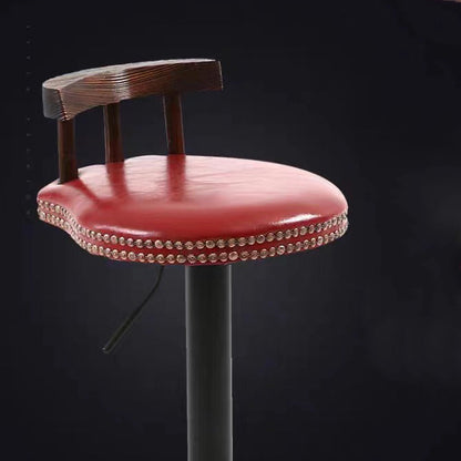 Modern Shabby Chic Oval Cushion Oiled Wax Leather Solid Wood Bar Stool Backrest For Dining Room