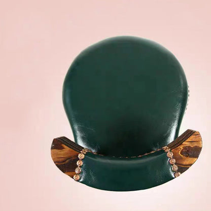 Modern Shabby Chic Oval Cushion Oiled Wax Leather Solid Wood Bar Stool Backrest For Dining Room