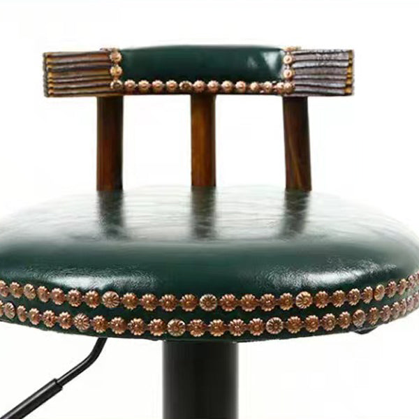 Modern Shabby Chic Oval Cushion Oiled Wax Leather Solid Wood Bar Stool Backrest For Dining Room