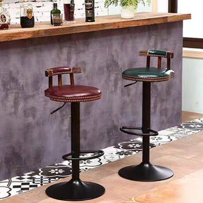 Modern Shabby Chic Oval Cushion Oiled Wax Leather Solid Wood Bar Stool Backrest For Dining Room