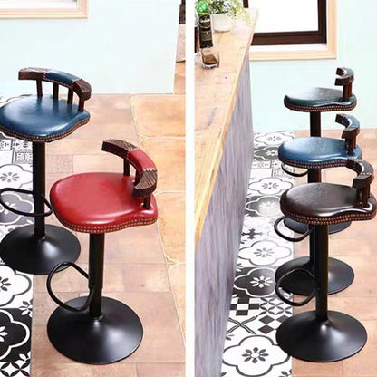 Modern Shabby Chic Oval Cushion Oiled Wax Leather Solid Wood Bar Stool Backrest For Dining Room