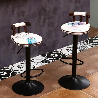 Modern Shabby Chic Oval Cushion Oiled Wax Leather Solid Wood Bar Stool Backrest For Dining Room