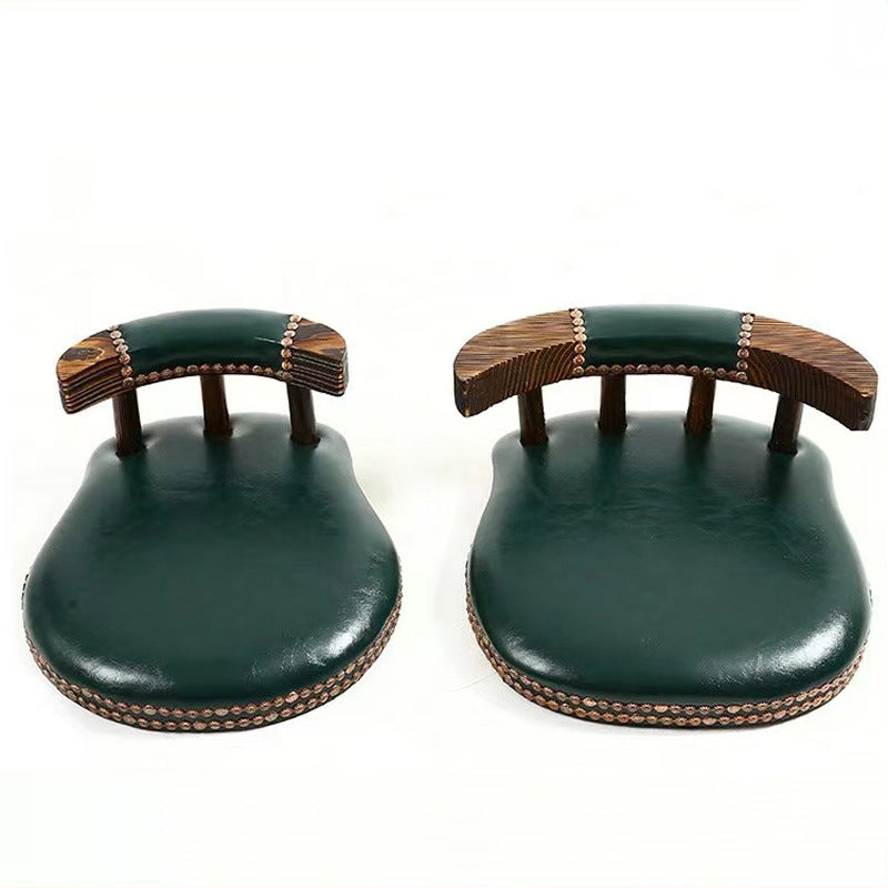 Modern Shabby Chic Oval Cushion Oiled Wax Leather Solid Wood Bar Stool Backrest For Dining Room