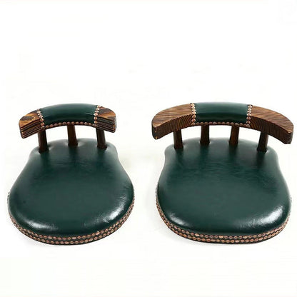 Modern Shabby Chic Oval Cushion Oiled Wax Leather Solid Wood Bar Stool Backrest For Dining Room
