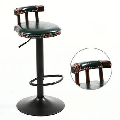 Modern Shabby Chic Oval Cushion Oiled Wax Leather Solid Wood Bar Stool Backrest For Dining Room