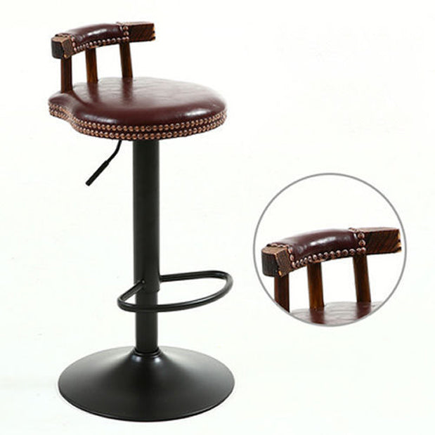 Modern Shabby Chic Oval Cushion Oiled Wax Leather Solid Wood Bar Stool Backrest For Dining Room