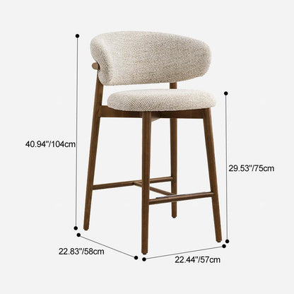 Modern Mid-Century Oval Back Solid Wood Cotton Linen Bar Stool Backrest For Dining Room