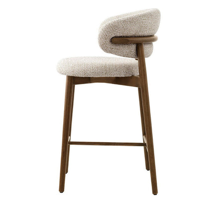 Modern Mid-Century Oval Back Solid Wood Cotton Linen Bar Stool Backrest For Dining Room