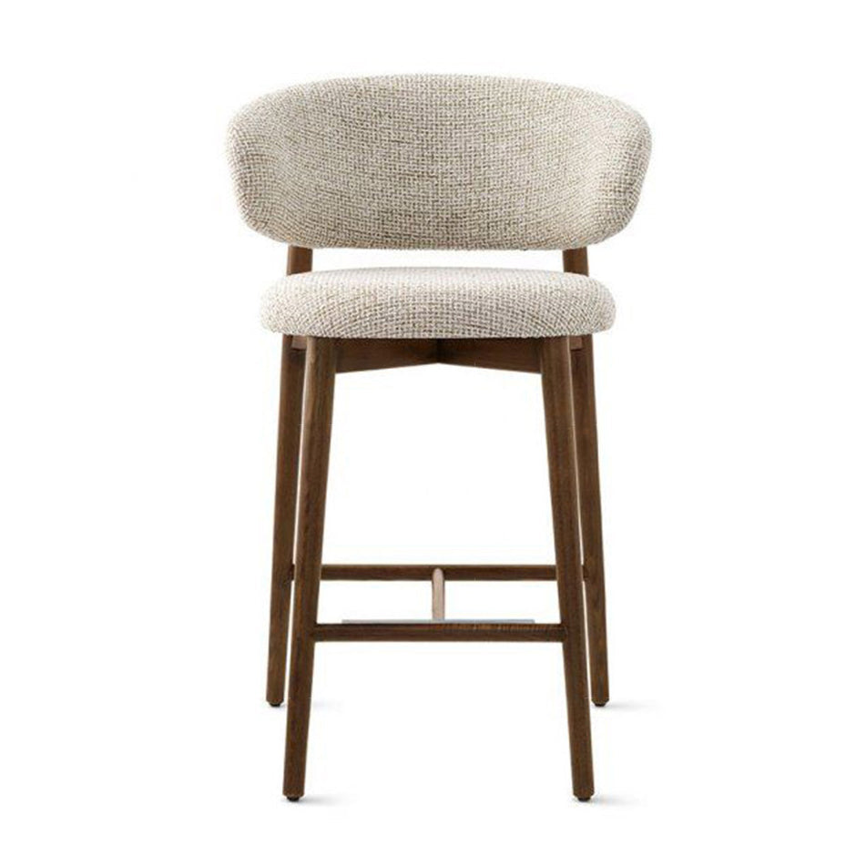 Modern Mid-Century Oval Back Solid Wood Cotton Linen Bar Stool Backrest For Dining Room