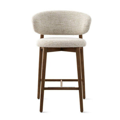 Modern Mid-Century Oval Back Solid Wood Cotton Linen Bar Stool Backrest For Dining Room