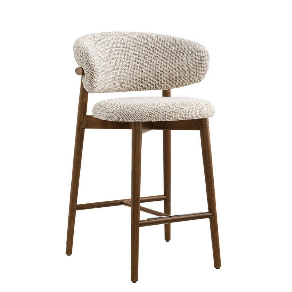 Modern Mid-Century Oval Back Solid Wood Cotton Linen Bar Stool Backrest For Dining Room