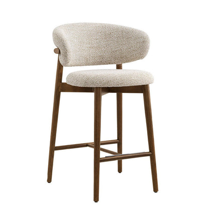 Modern Mid-Century Oval Back Solid Wood Cotton Linen Bar Stool Backrest For Dining Room
