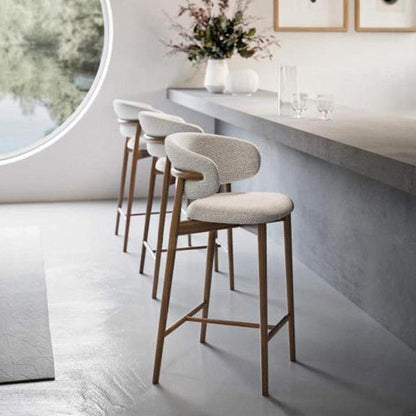 Modern Mid-Century Oval Back Solid Wood Cotton Linen Bar Stool Backrest For Dining Room