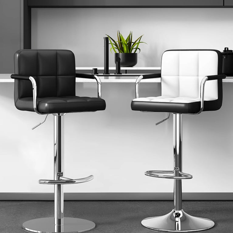 Modern Minimalist Rectangular Cushion PU Leather Stainless Steel Bar Stool Backrest For Dining Room