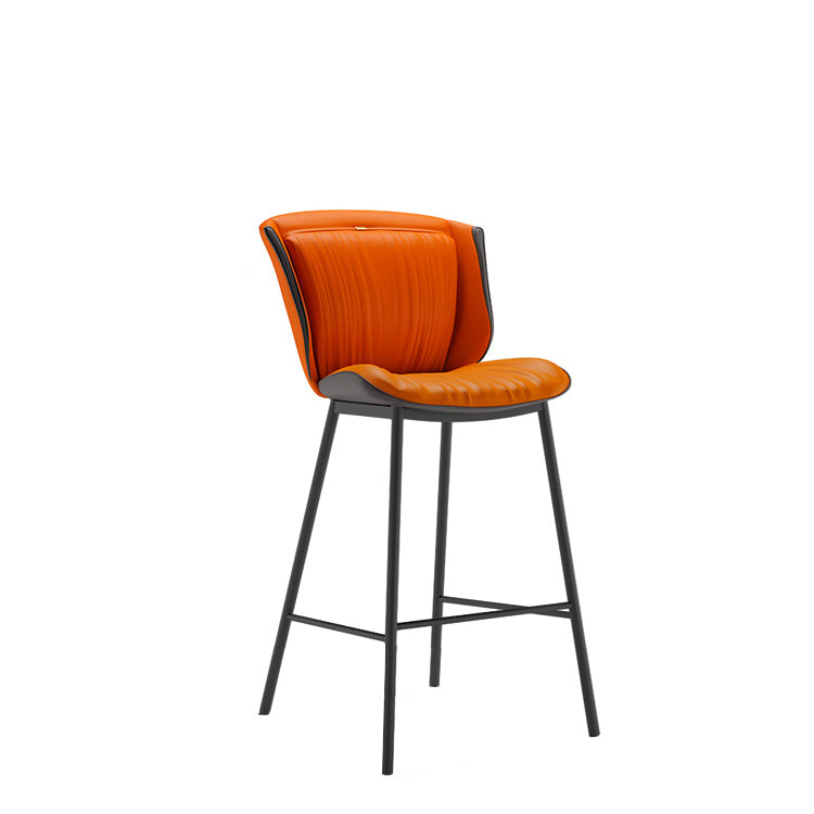 Modern Luxury Trapezoid Cushion Microfiber Leather Carbon Steel Bar Stool Backrest For Dining Room