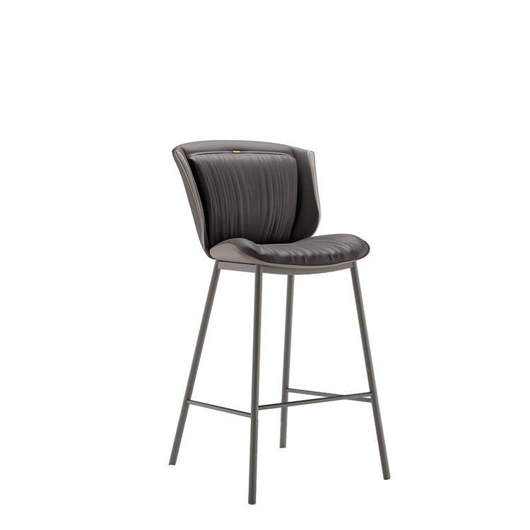 Modern Luxury Trapezoid Cushion Microfiber Leather Carbon Steel Bar Stool Backrest For Dining Room