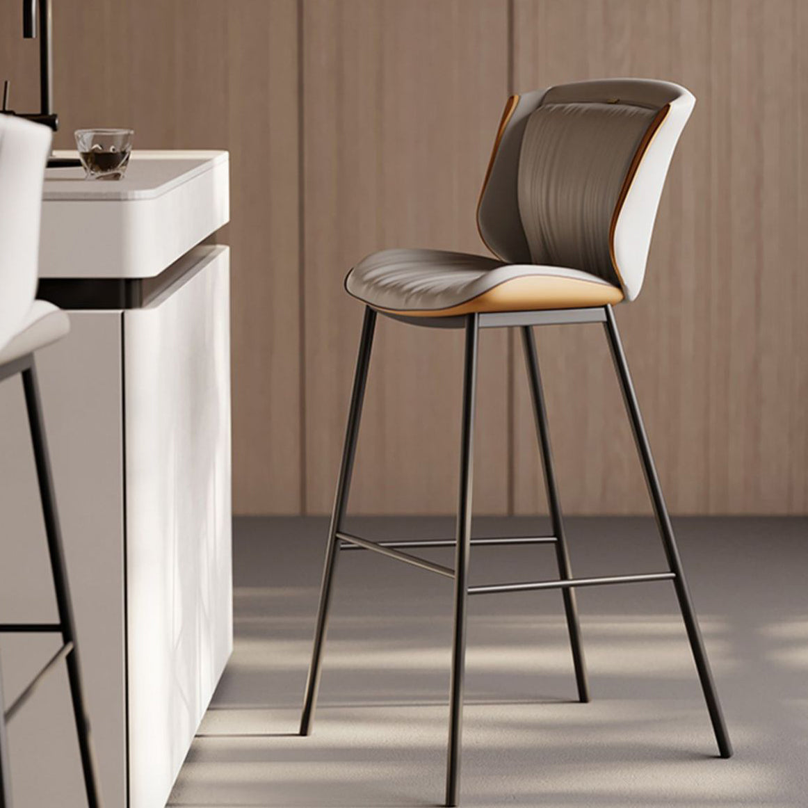 Modern Luxury Trapezoid Cushion Microfiber Leather Carbon Steel Bar Stool Backrest For Dining Room