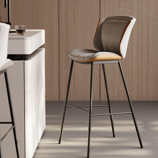 Modern Luxury Trapezoid Cushion Microfiber Leather Carbon Steel Bar Stool Backrest For Dining Room
