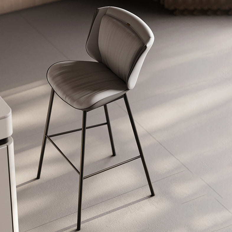 Modern Luxury Trapezoid Cushion Microfiber Leather Carbon Steel Bar Stool Backrest For Dining Room