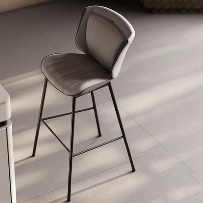 Modern Luxury Trapezoid Cushion Microfiber Leather Carbon Steel Bar Stool Backrest For Dining Room