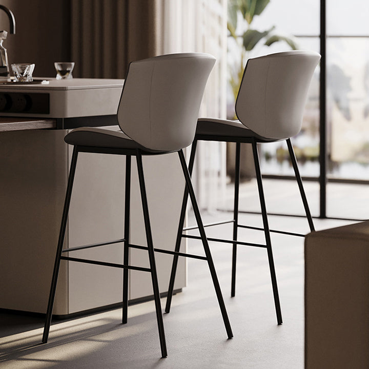 Modern Luxury Trapezoid Cushion Microfiber Leather Carbon Steel Bar Stool Backrest For Dining Room