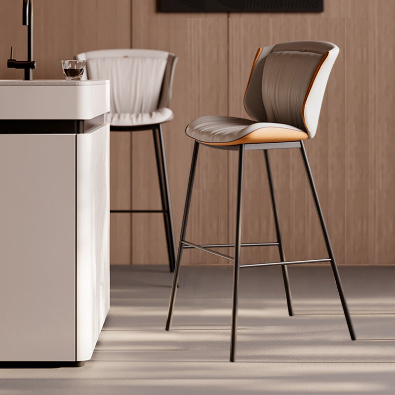 Modern Luxury Trapezoid Cushion Microfiber Leather Carbon Steel Bar Stool Backrest For Dining Room