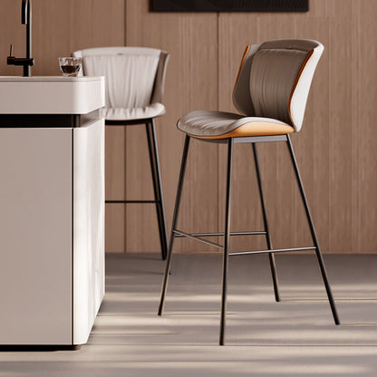 Modern Luxury Trapezoid Cushion Microfiber Leather Carbon Steel Bar Stool Backrest For Dining Room