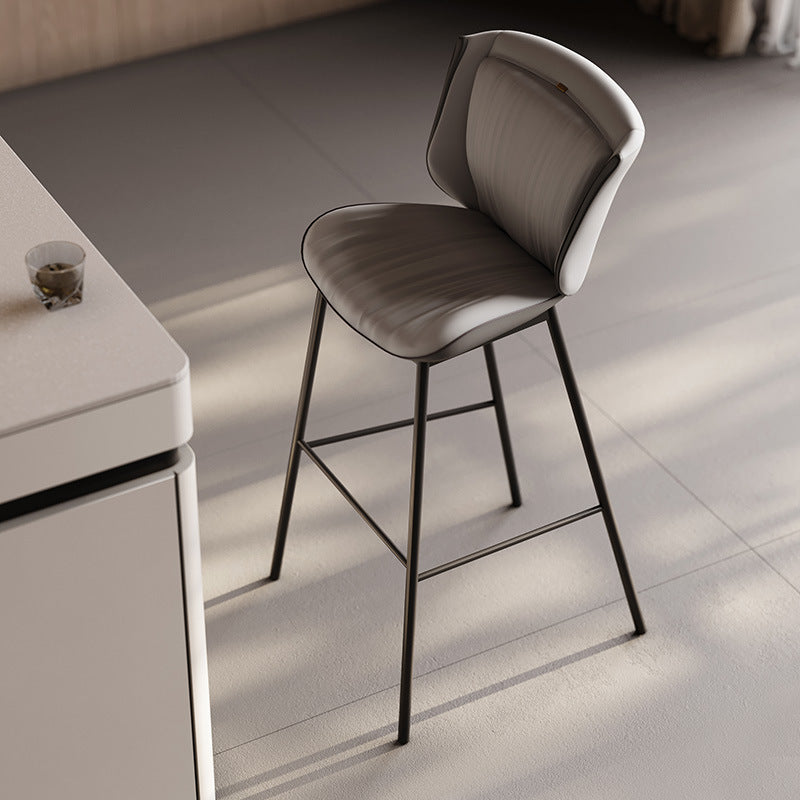 Modern Luxury Trapezoid Cushion Microfiber Leather Carbon Steel Bar Stool Backrest For Dining Room