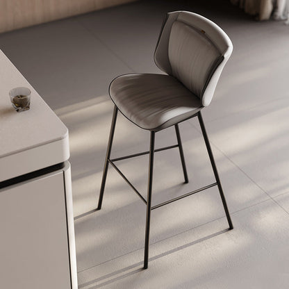 Modern Luxury Trapezoid Cushion Microfiber Leather Carbon Steel Bar Stool Backrest For Dining Room