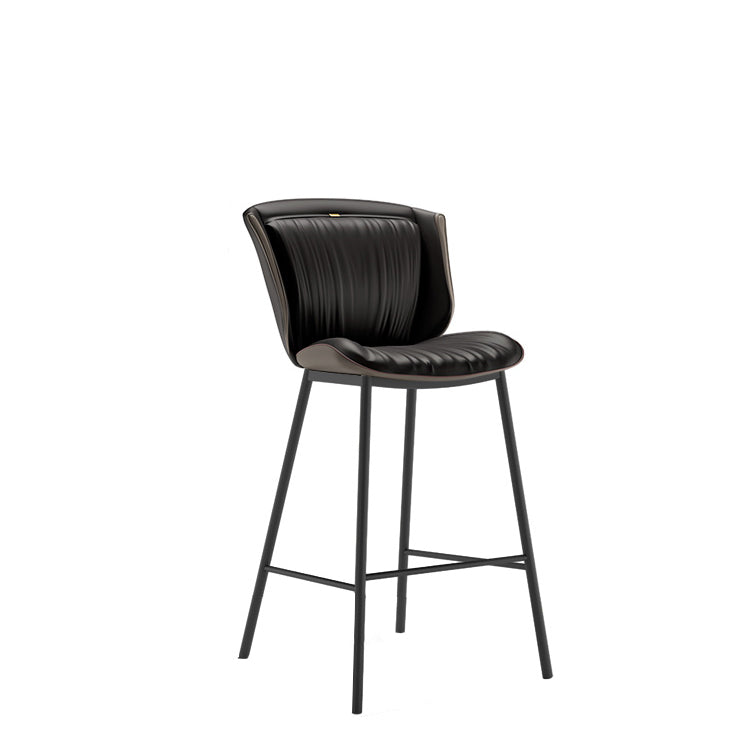 Modern Luxury Trapezoid Cushion Microfiber Leather Carbon Steel Bar Stool Backrest For Dining Room