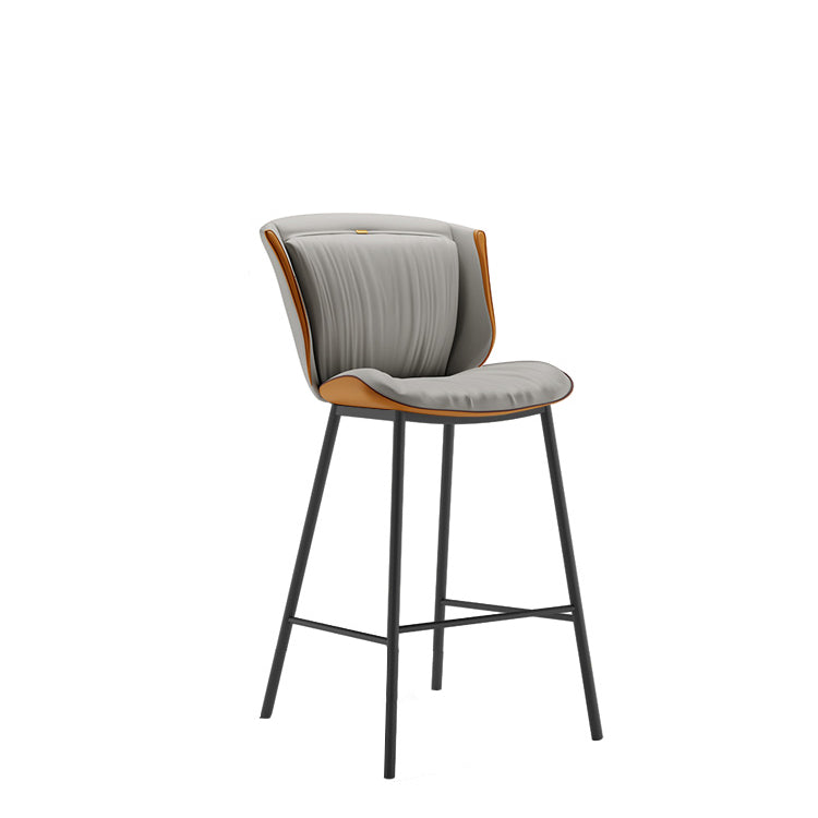 Modern Luxury Trapezoid Cushion Microfiber Leather Carbon Steel Bar Stool Backrest For Dining Room