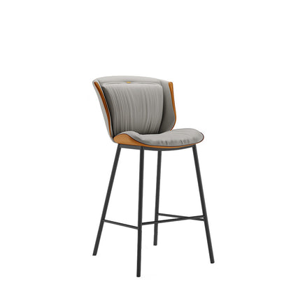 Modern Luxury Trapezoid Cushion Microfiber Leather Carbon Steel Bar Stool Backrest For Dining Room