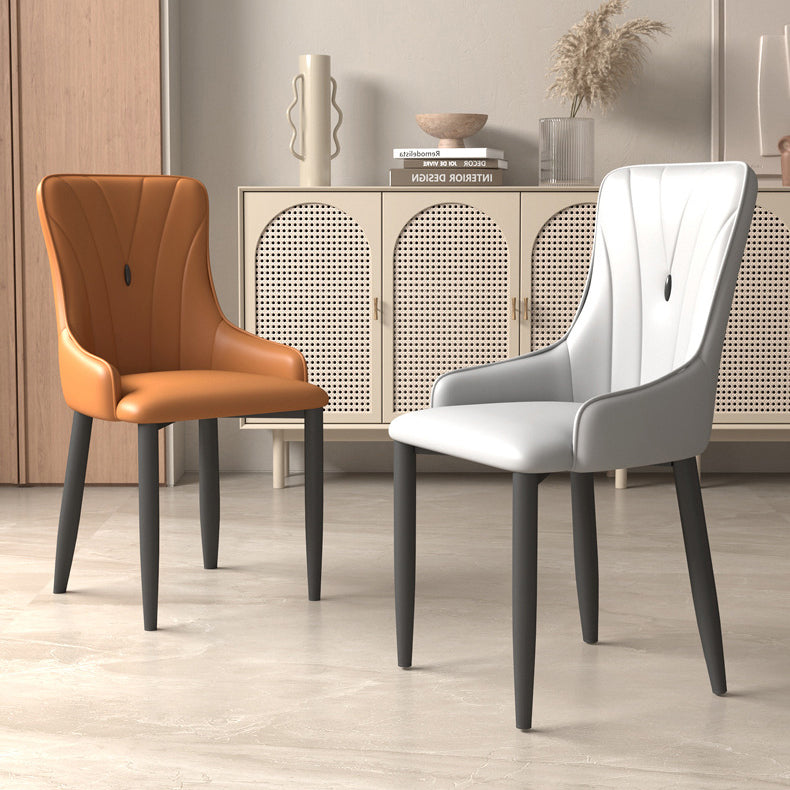 Contemporary Coastal Rectangular Back Carbon Steel Nappa Leather Resilient Foam Dining Chair Backrest Armrest For Dining Room