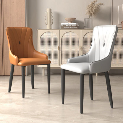 Contemporary Coastal Rectangular Back Carbon Steel Nappa Leather Resilient Foam Dining Chair Backrest Armrest For Dining Room