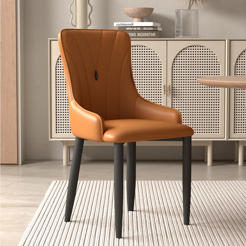 Contemporary Coastal Rectangular Back Carbon Steel Nappa Leather Resilient Foam Dining Chair Backrest Armrest For Dining Room