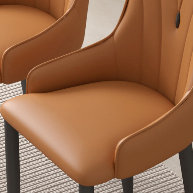 Contemporary Coastal Rectangular Back Carbon Steel Nappa Leather Resilient Foam Dining Chair Backrest Armrest For Dining Room