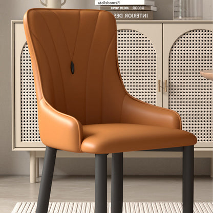 Contemporary Coastal Rectangular Back Carbon Steel Nappa Leather Resilient Foam Dining Chair Backrest Armrest For Dining Room