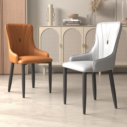 Contemporary Coastal Rectangular Back Carbon Steel Nappa Leather Resilient Foam Dining Chair Backrest Armrest For Dining Room