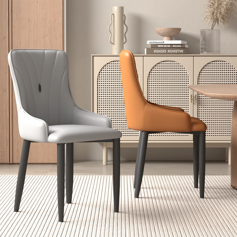 Contemporary Coastal Rectangular Back Carbon Steel Nappa Leather Resilient Foam Dining Chair Backrest Armrest For Dining Room