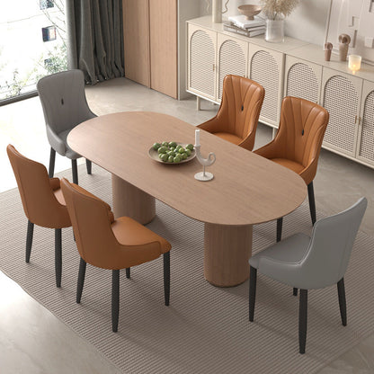 Contemporary Coastal Rectangular Back Carbon Steel Nappa Leather Resilient Foam Dining Chair Backrest Armrest For Dining Room