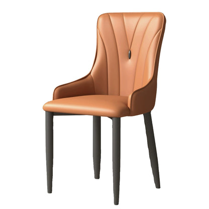 Contemporary Coastal Rectangular Back Carbon Steel Nappa Leather Resilient Foam Dining Chair Backrest Armrest For Dining Room