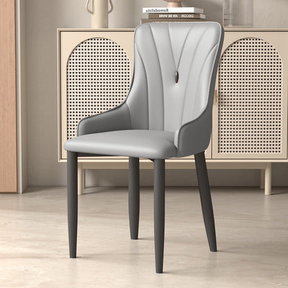 Contemporary Coastal Rectangular Back Carbon Steel Nappa Leather Resilient Foam Dining Chair Backrest Armrest For Dining Room